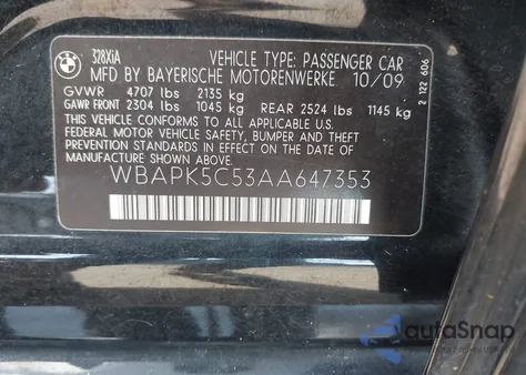 2010 BMW 328I xDrive z USA, uszkodzony, nr VIN WBAPK5C53AA647353